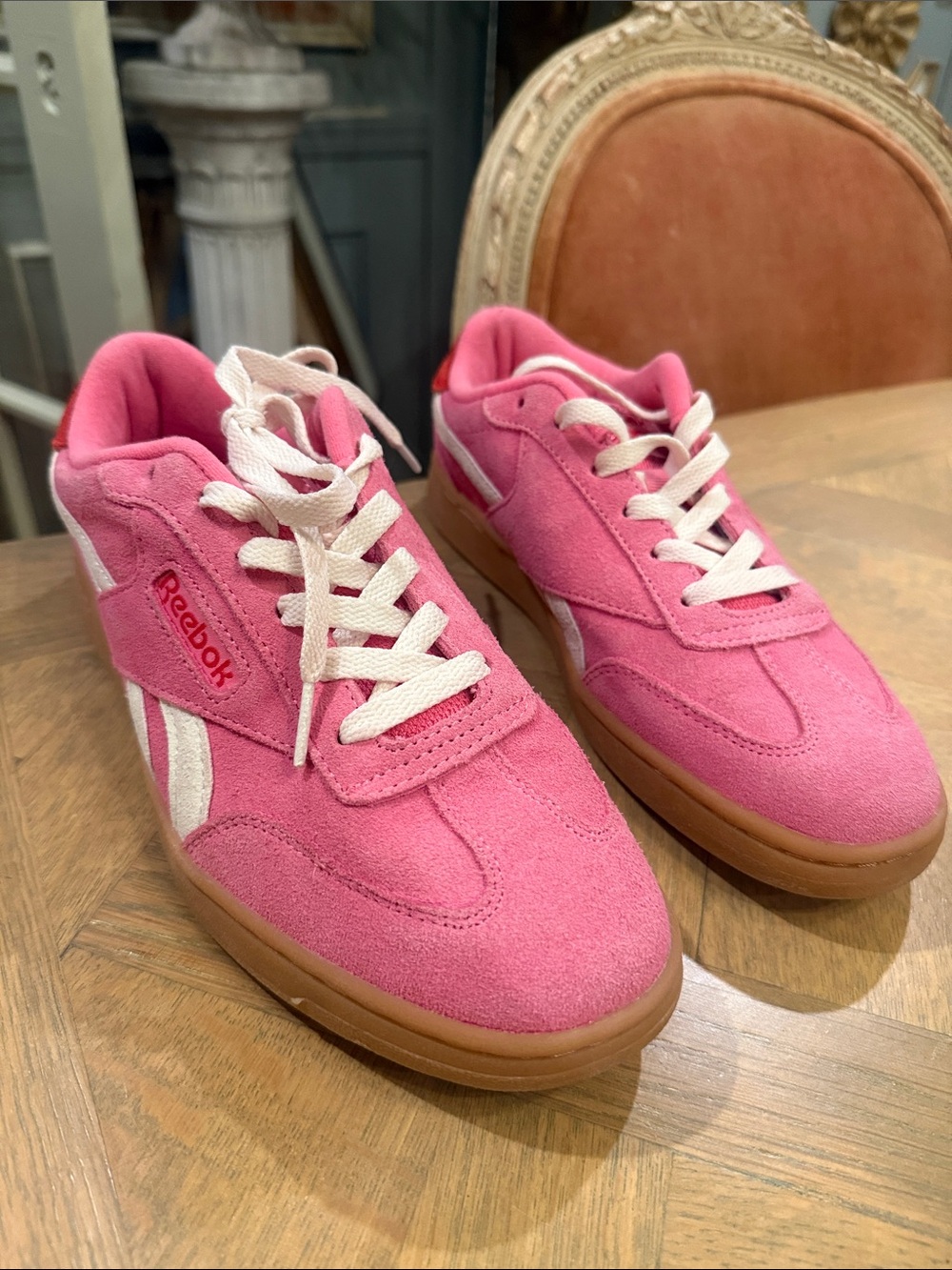 Reebok Pink Suede Trainers with Gum Outsole